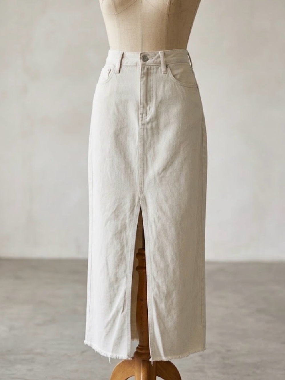 J.Crew White Denim Maxi Jean Skirt High Rise Raw Hem Front Slit BY453 Coastal 29
